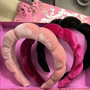 Three Soft Velour Hair Bands. Thick Padded Headband will keep hair off face.